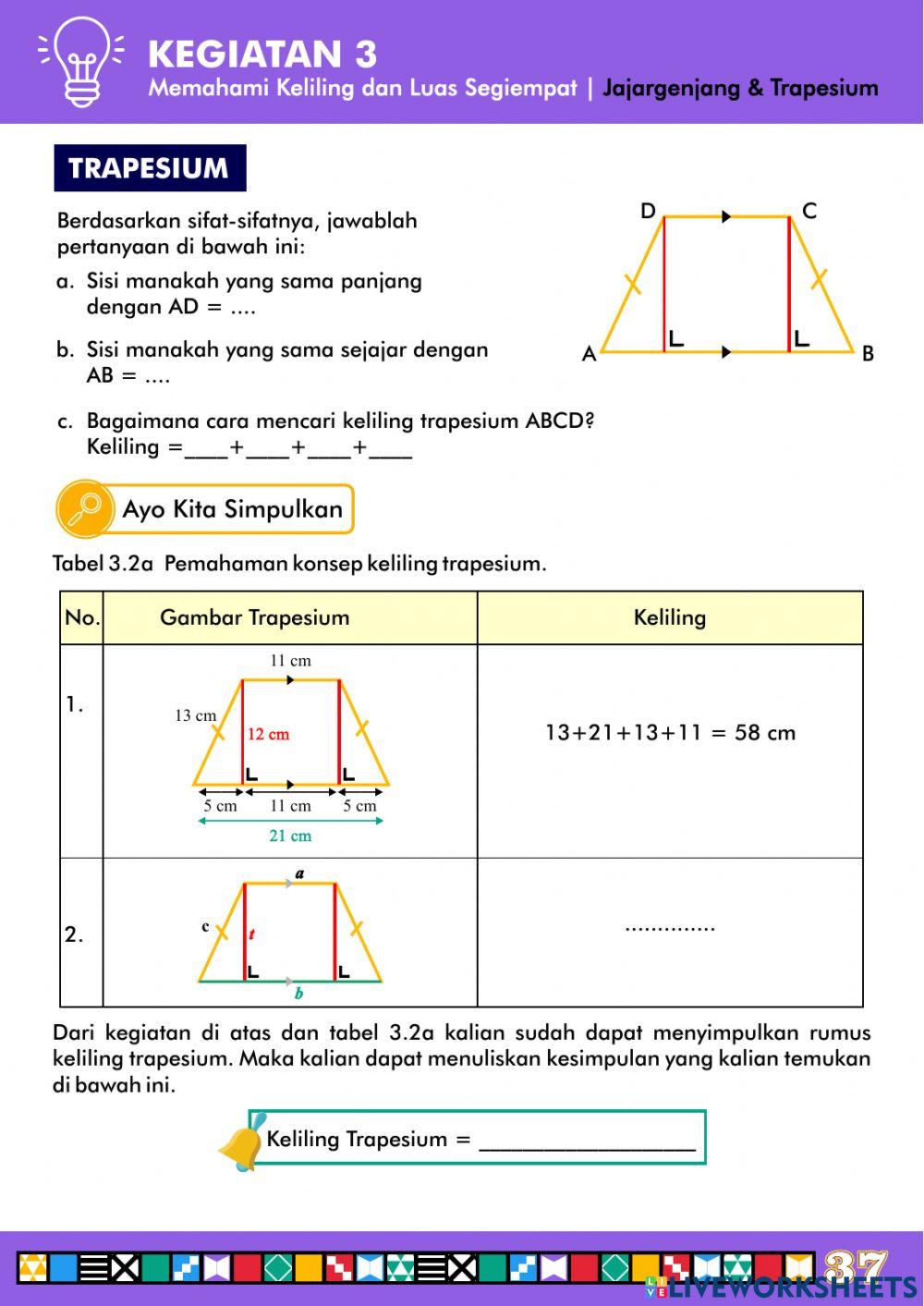 Kegiatan 3 -Memahami luas dan keliling jejargenjang trapesium-