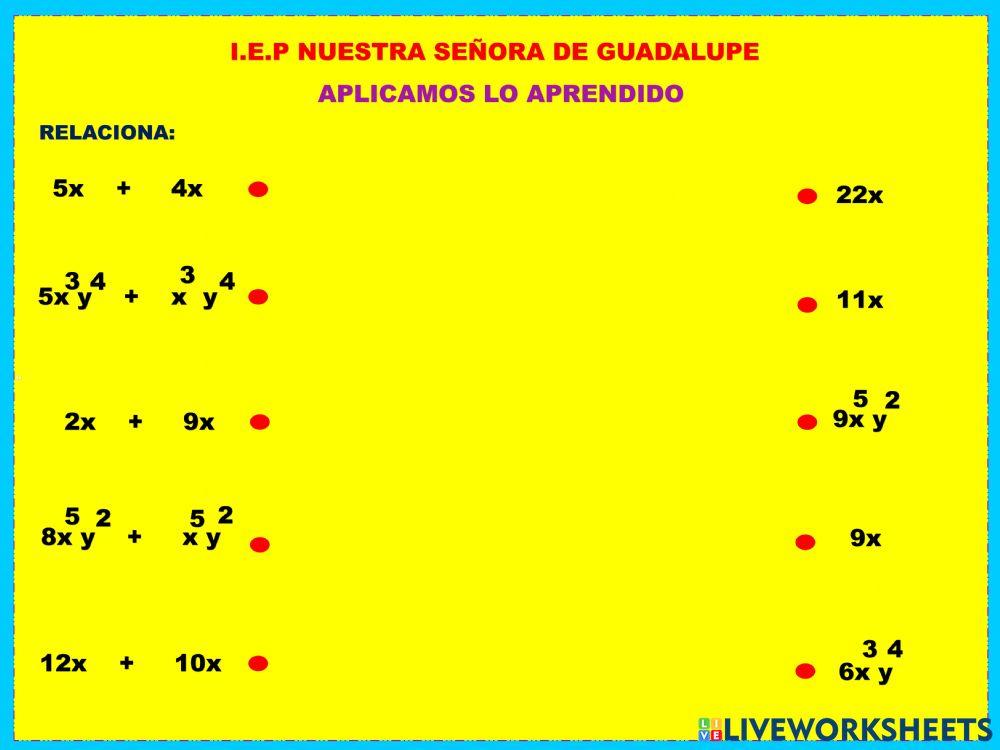 Suma de monomios Suma de monomios