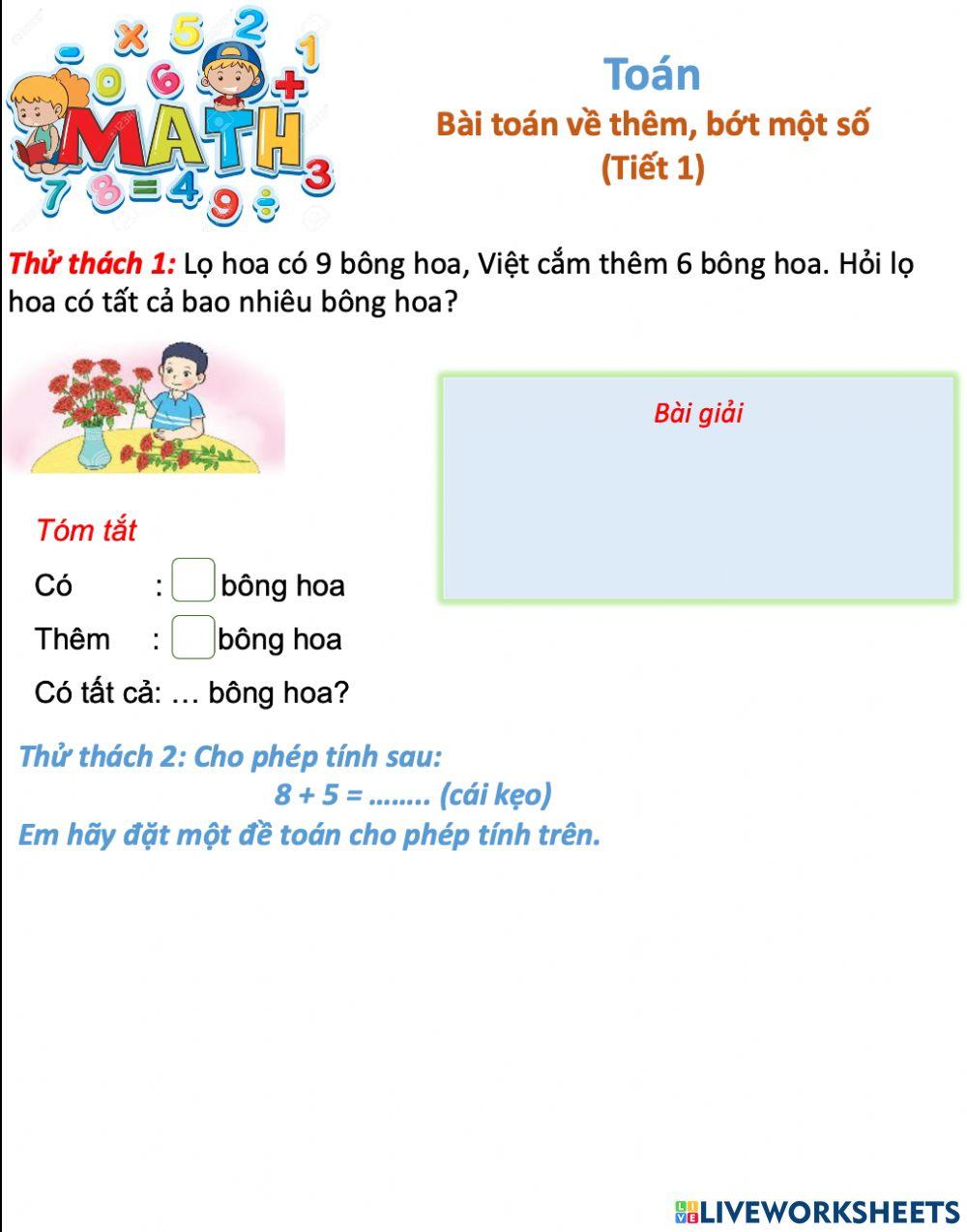 Bài toán về thêm, bớt một số (Tiết 1)