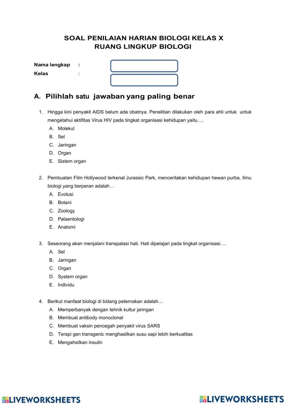 PTS Ganjil Biologi Kelas X