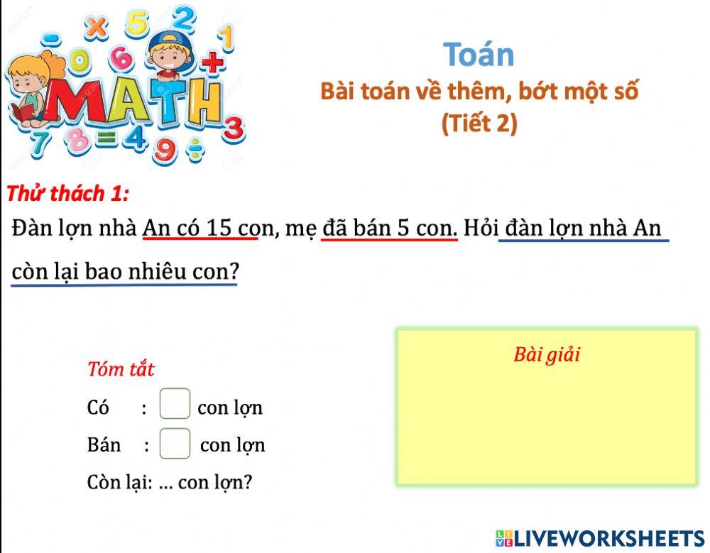 Bài toán về thêm, bớt một số (Tiết 2)