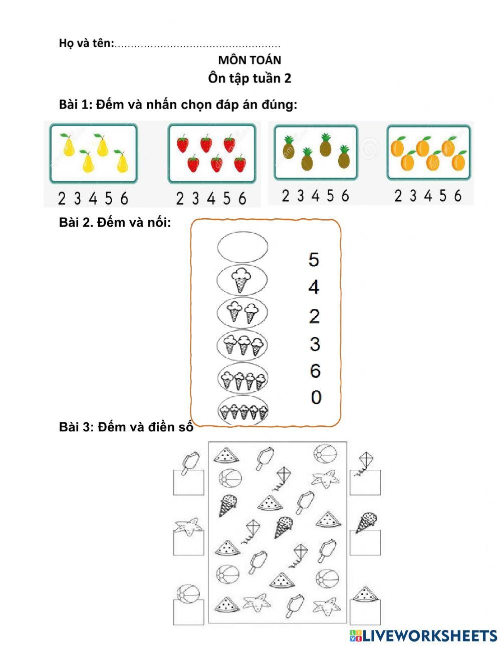 Ôn tập Toán lớp 1 - tuần 2