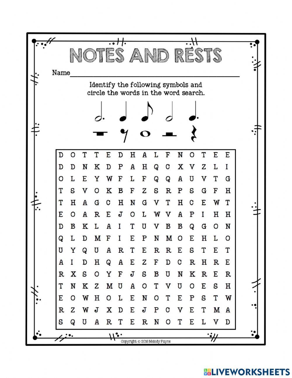 Notes and Rests… | Free Interactive Worksheets | 4084978