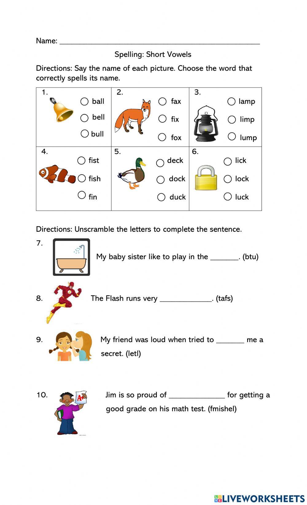 Short Vowel Spelling Test
