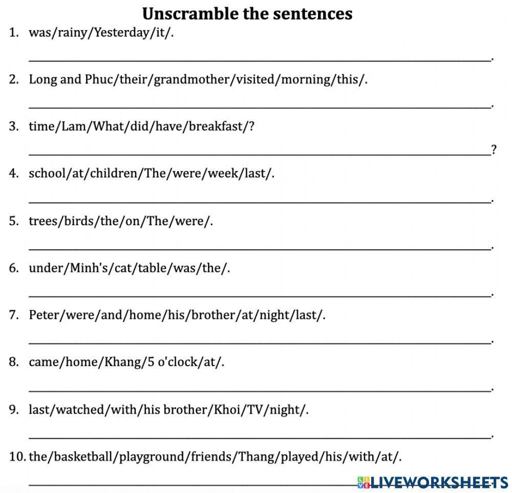 Was-Were - Unscramble sentences