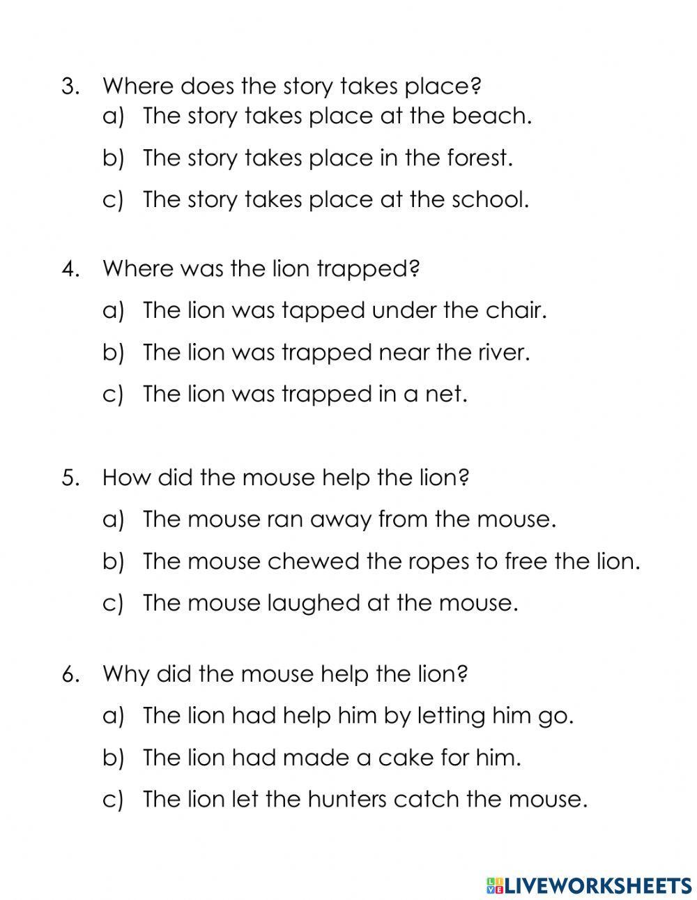 Lion and the Mouse Listening Comprehension