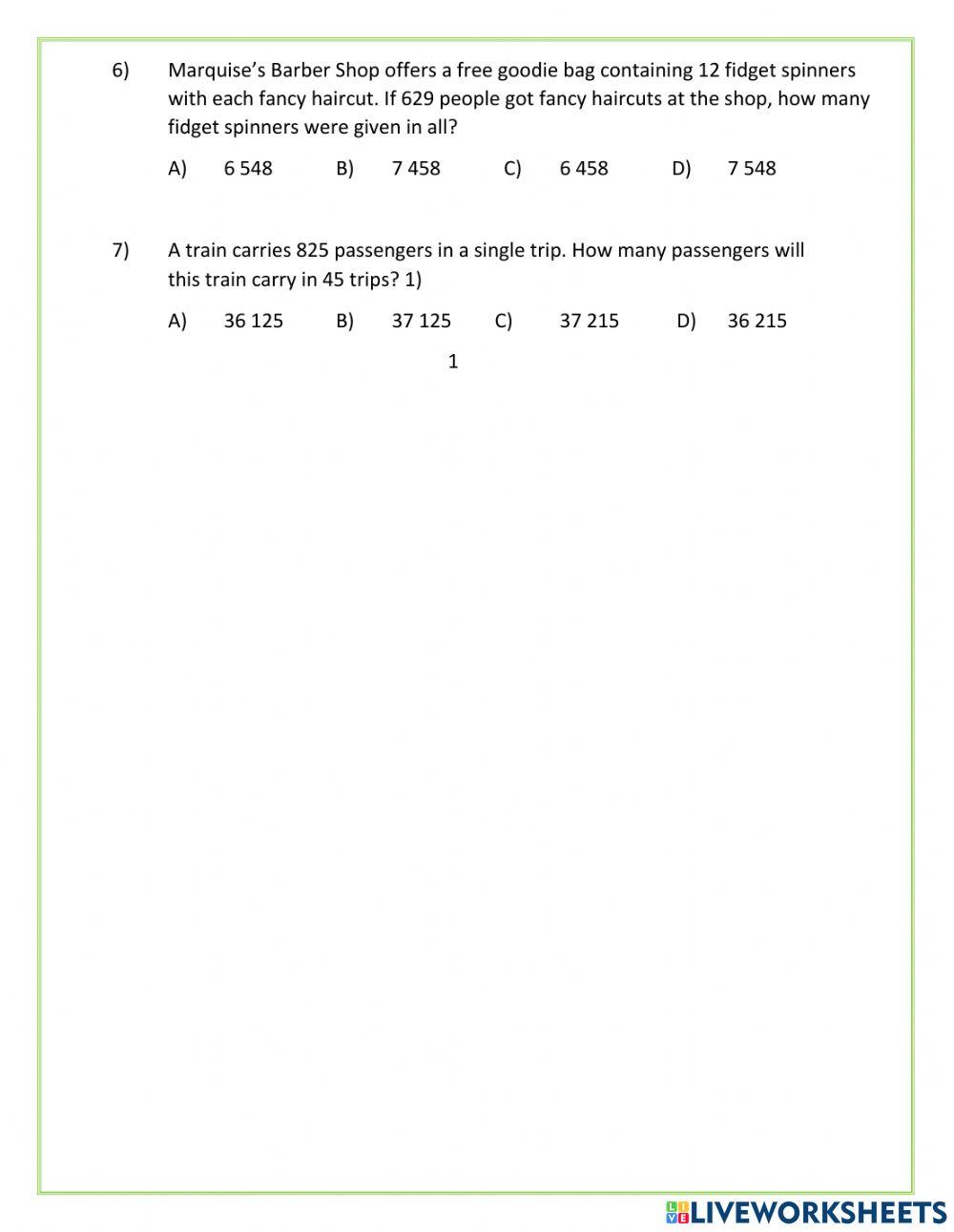Multiplication word problems