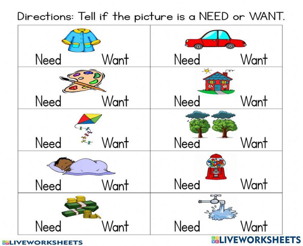 Exercise 4th grade need and want