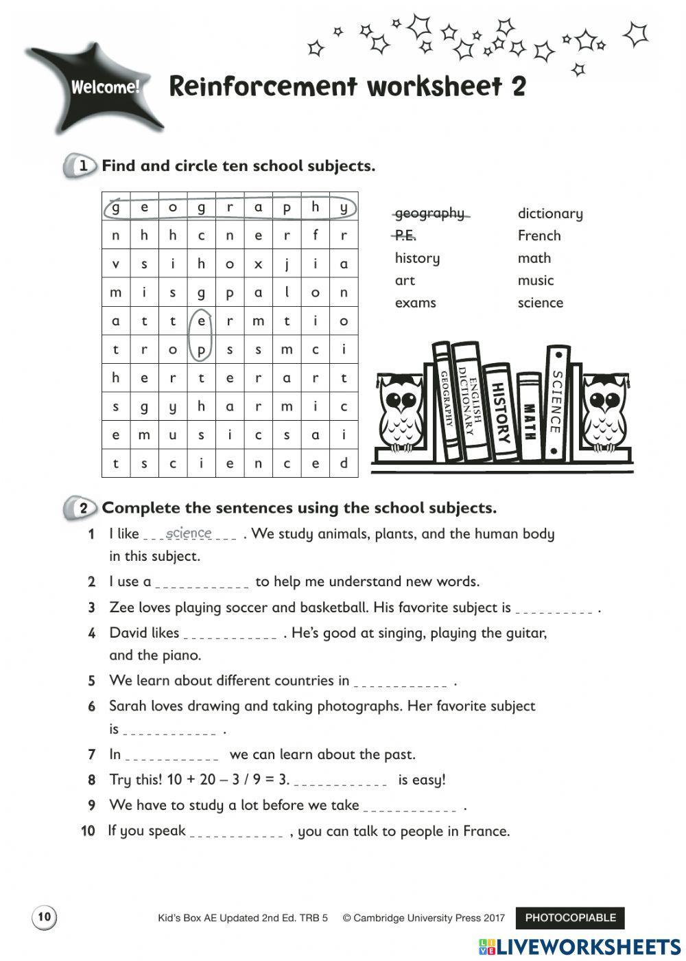 SCHOOL SUBJECT - VOCABULARY 