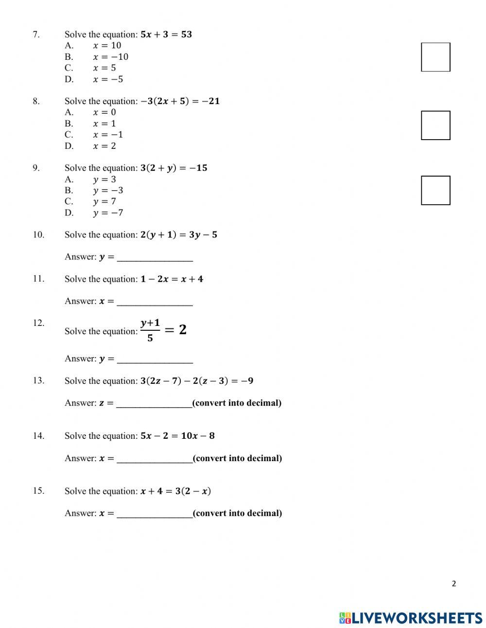 Revision Test 7D (Linear Eqns - Change the Subject)