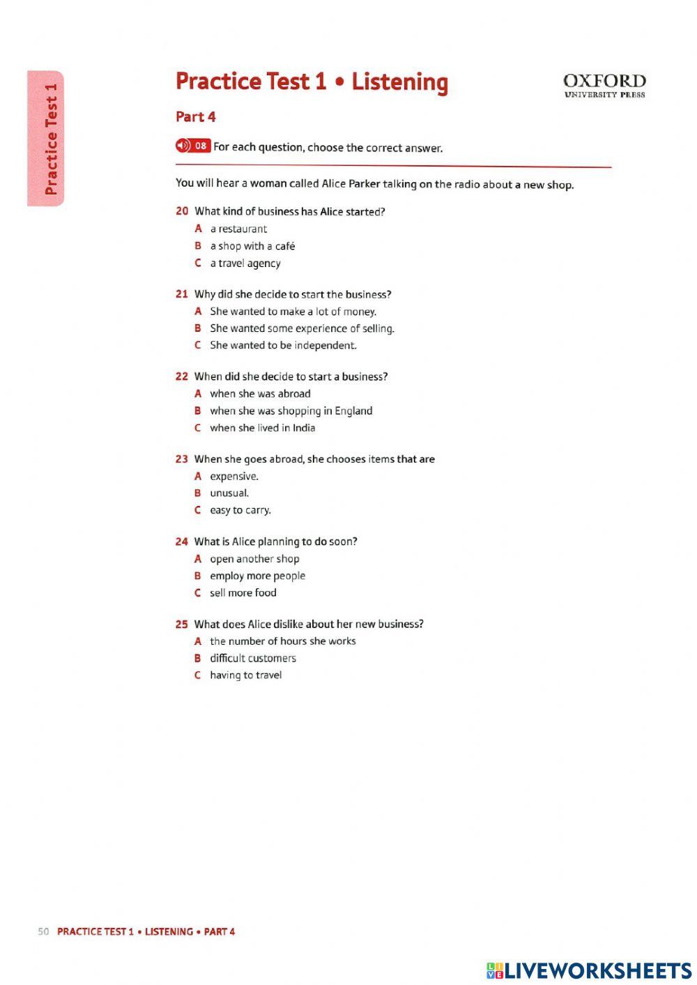 OXFORD PRELIMINARY LC TEST 1