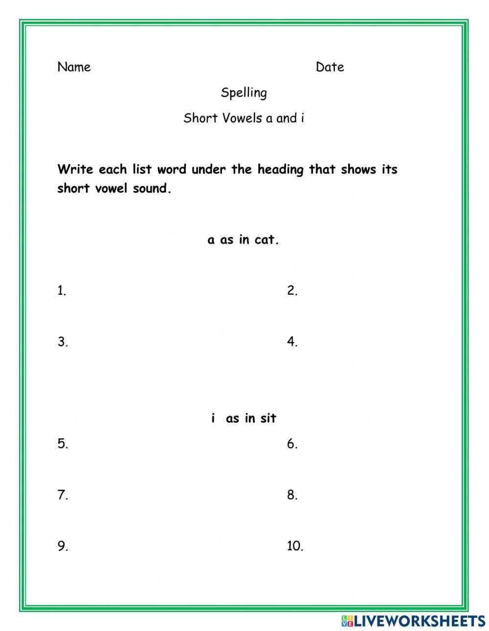 Short Vowels a and i