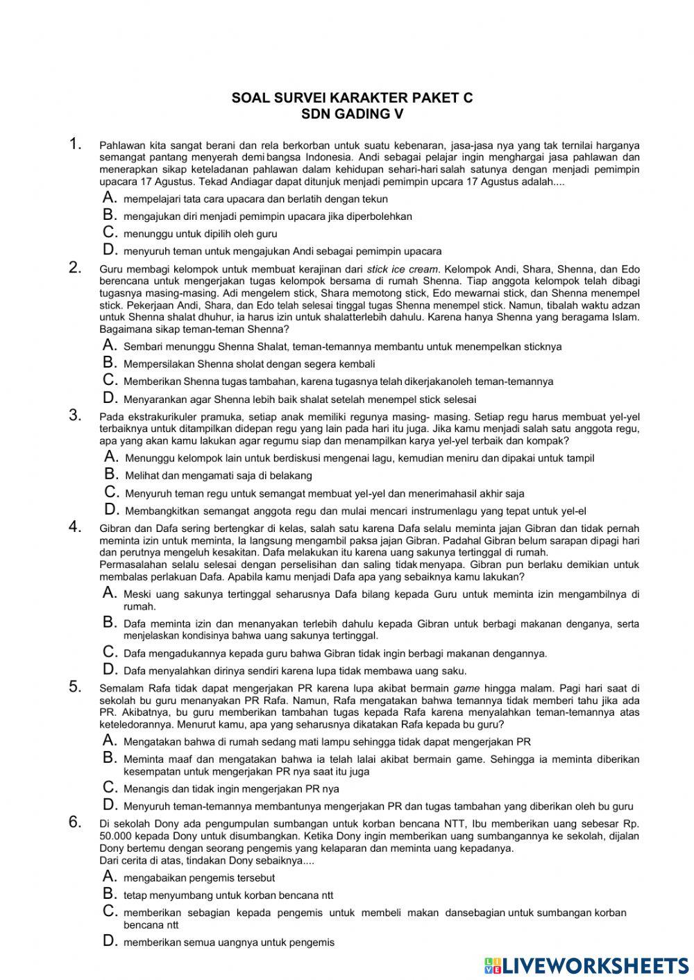 AKM-Survei Karakter Paket C (1-30)