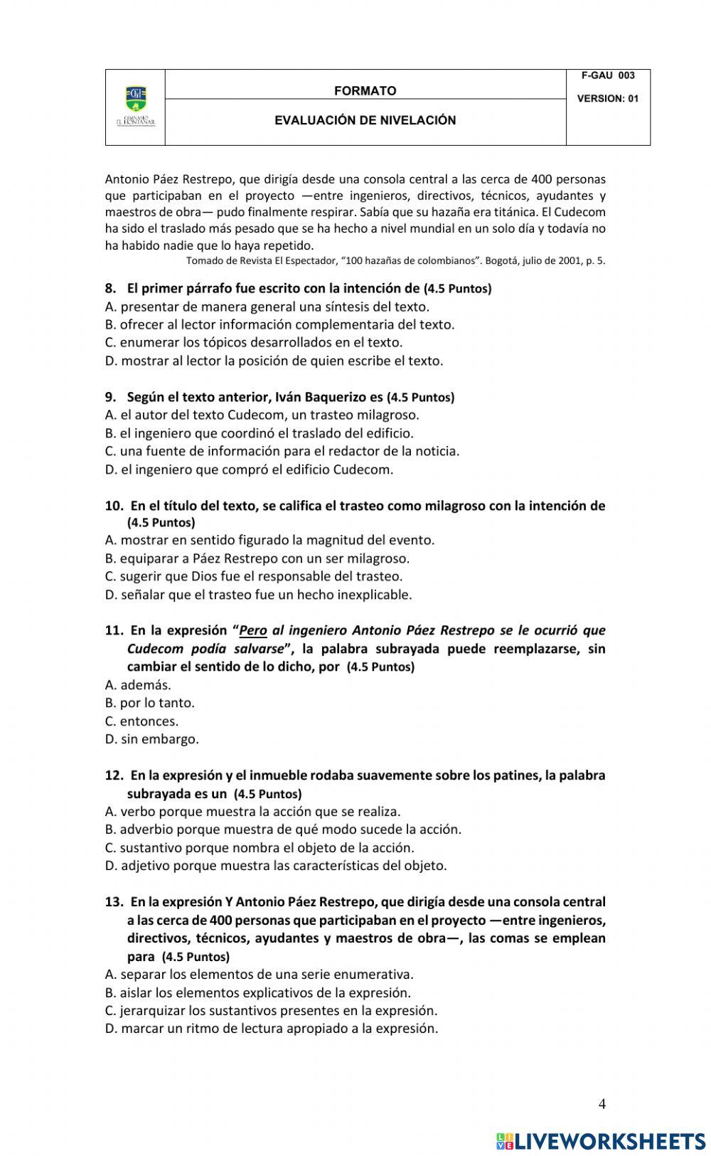 Evaluación español