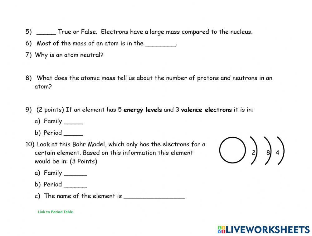 Quiz on The Periodic Table and Bohr Models-B