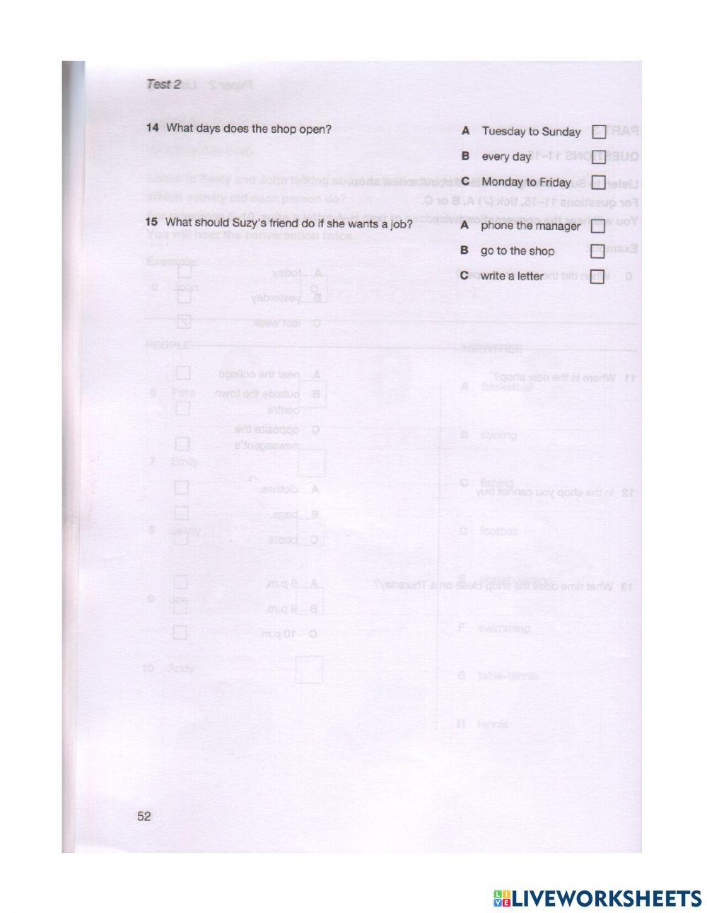 Ket 7 Test 2 Paper 2 Listening