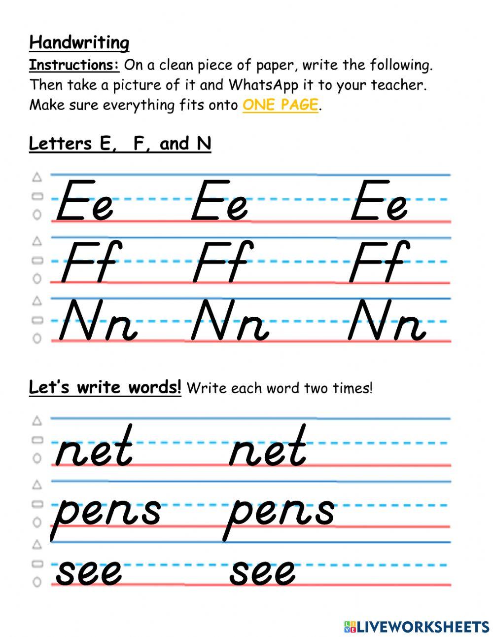 Writing Letters E, F, and N
