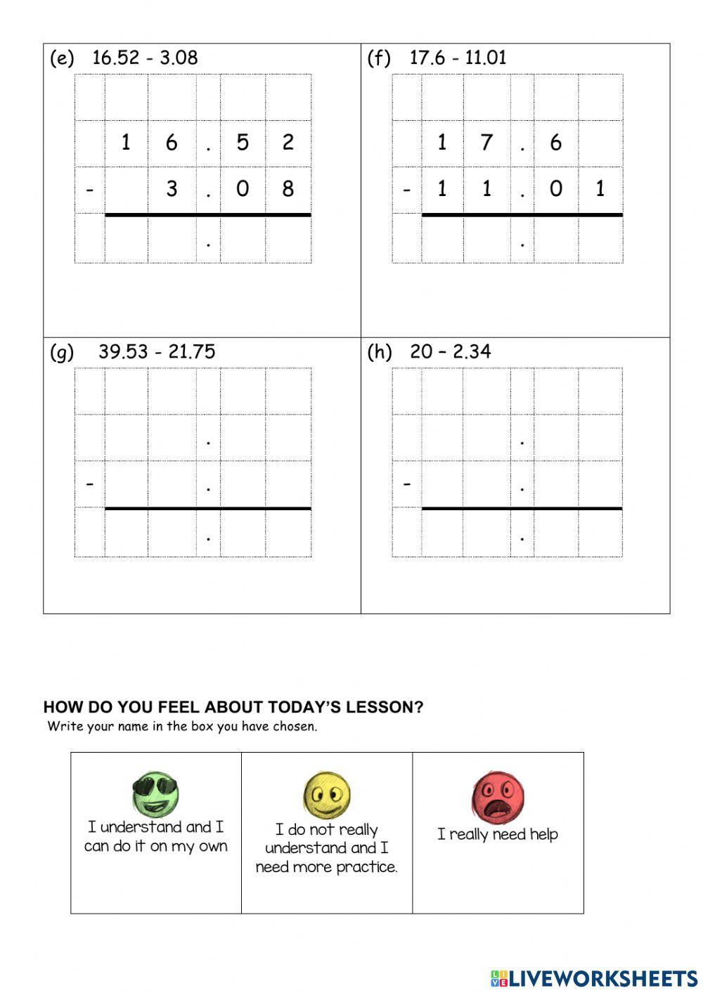 Subtracting decimals