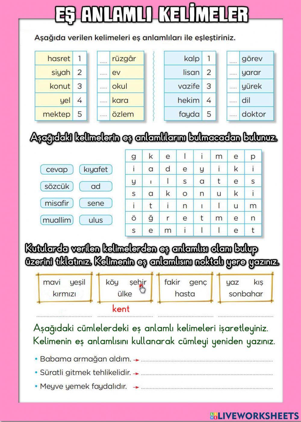 Eş Anlamlı Kelimeler