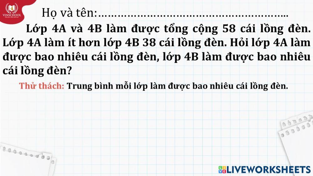 Toán-Tìm hai sô khi biết tổng và hiệu của hai số (2)