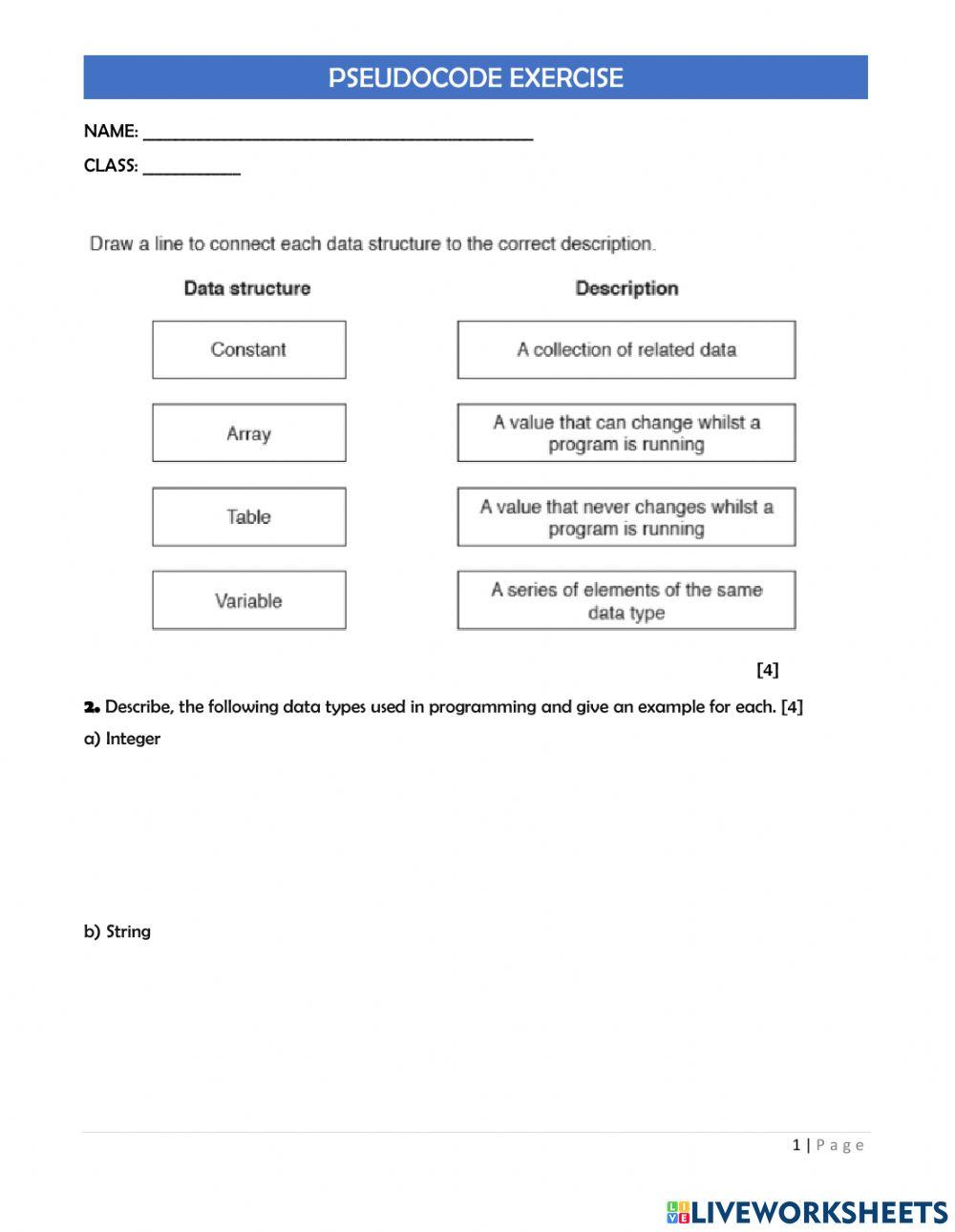 PSEUDOCODE online exercise for | Live Worksheets