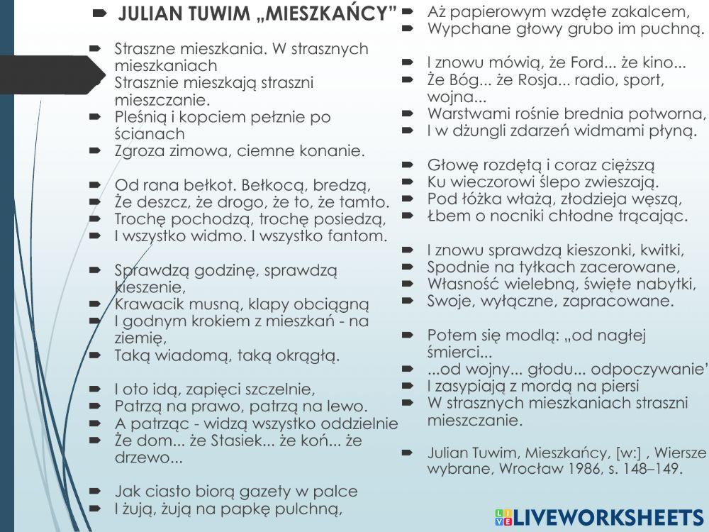 Julian Tuwim -Mieszkańcy-