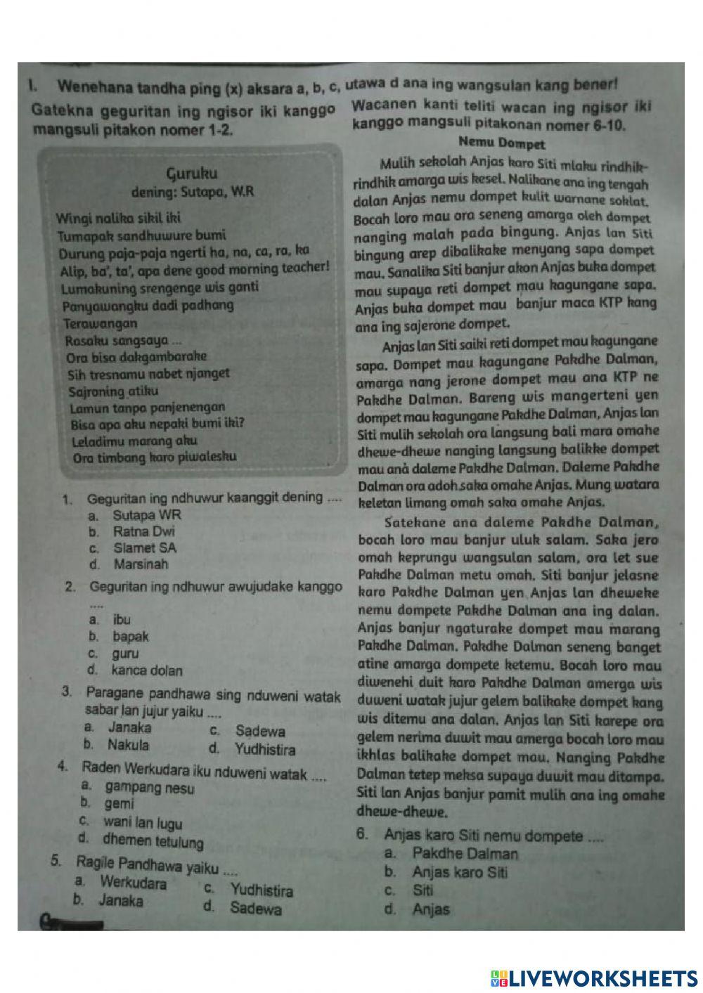 Ulangan harian bahasa jawa