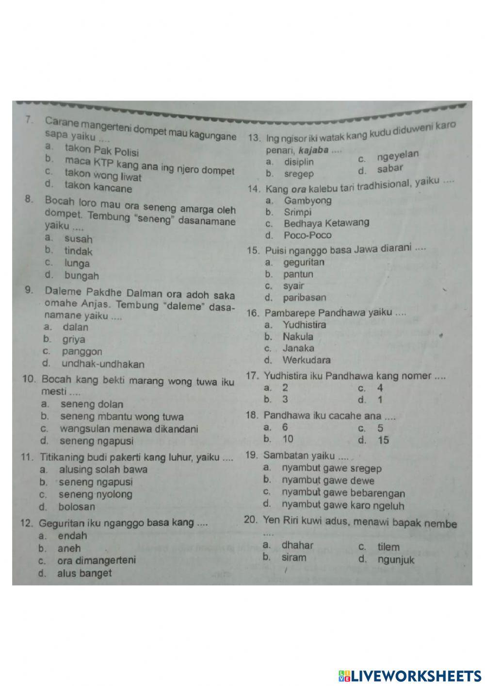 Ulangan harian bahasa jawa