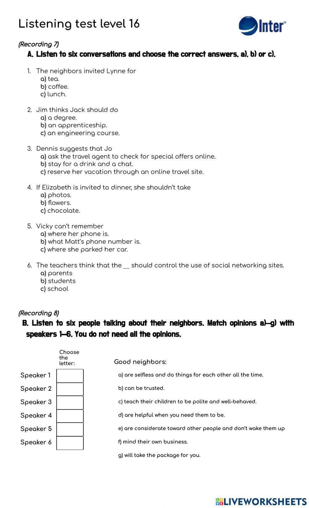 Listening test level 16