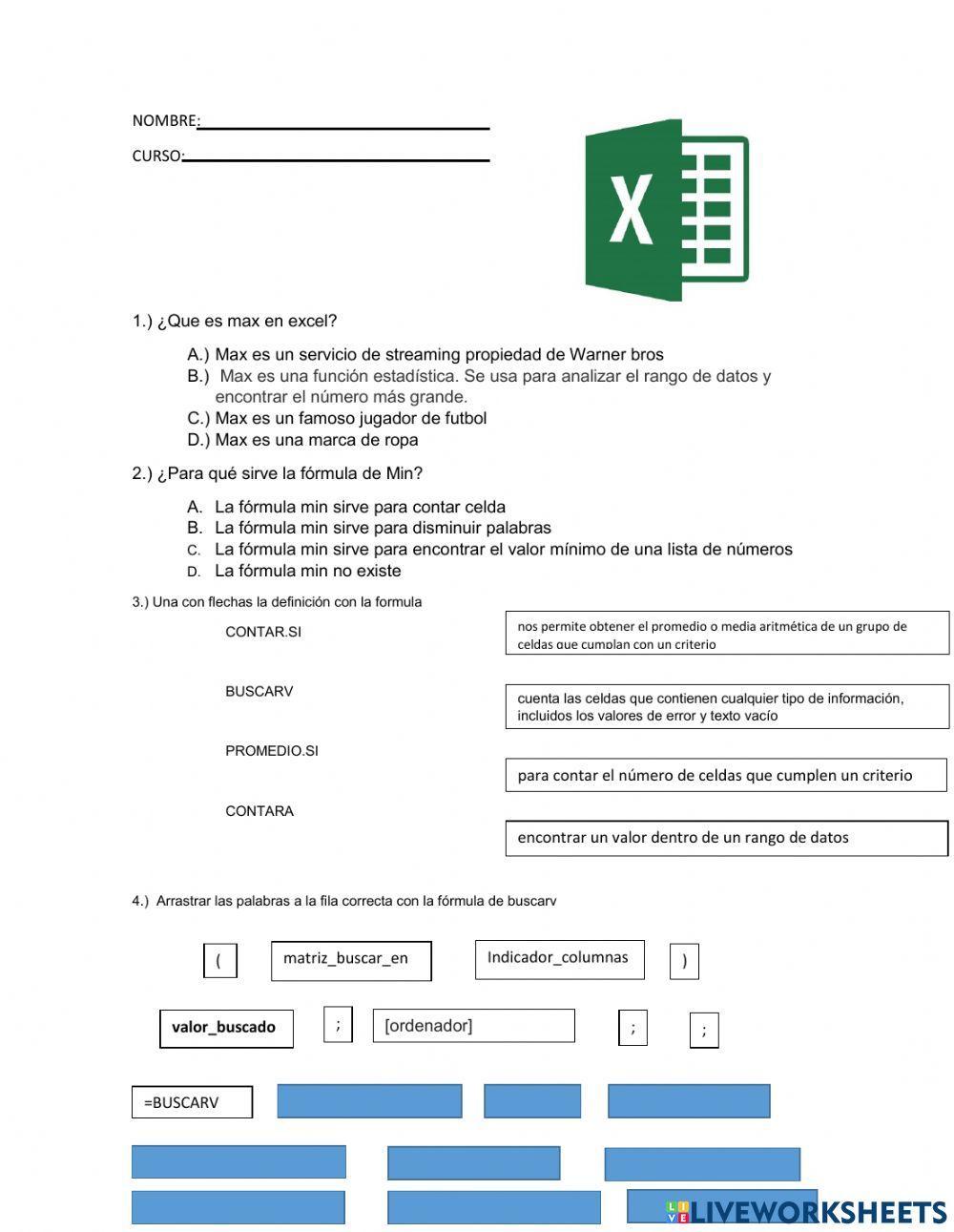 Cuestionario de Excel