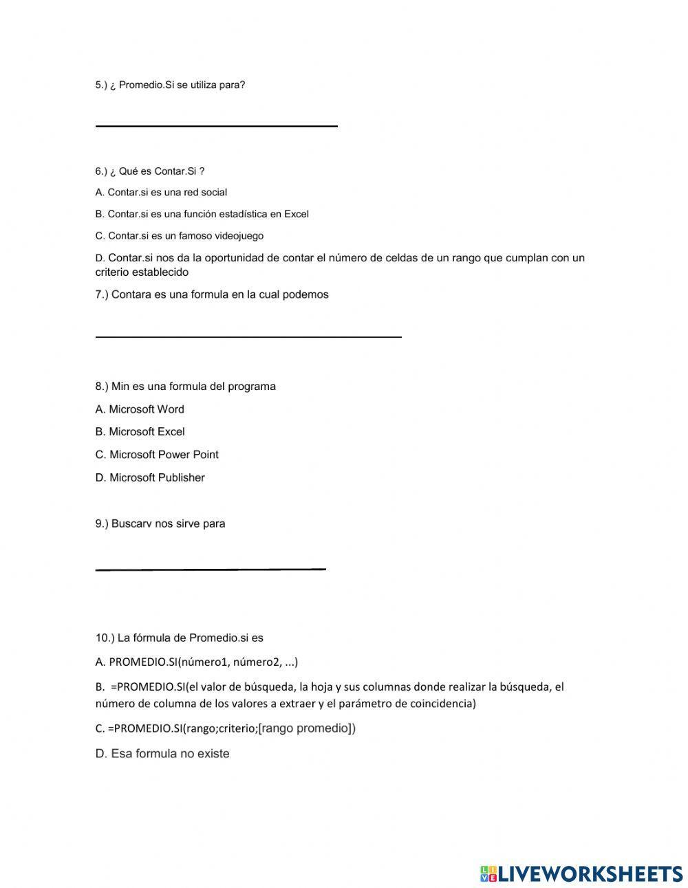 Cuestionario de Excel