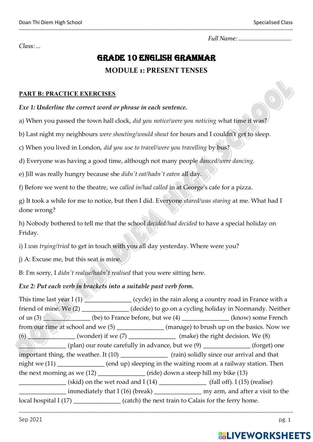 Past tenses - Exercises
