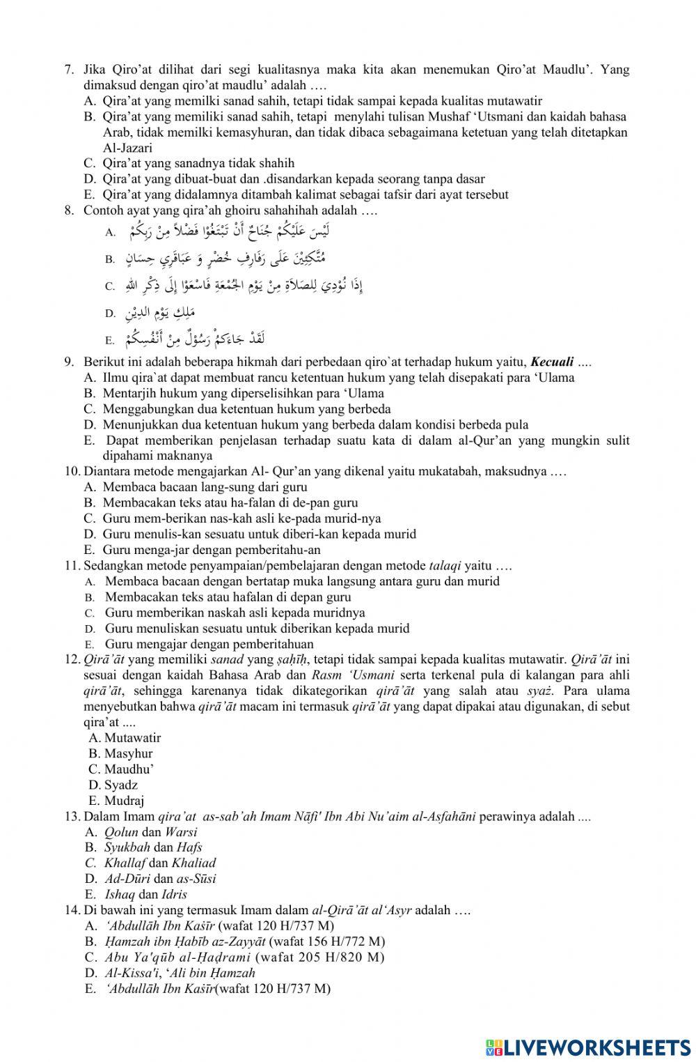 Soal PH KD. 33 Ilmu Tafsir XI Ganjil