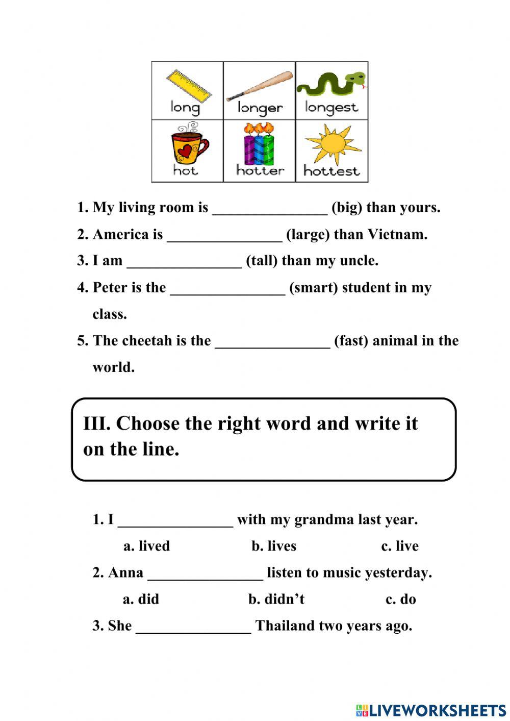 Tell the time Comparative Superlative