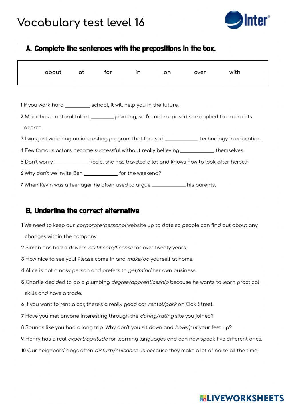 Vocabulary test level 16