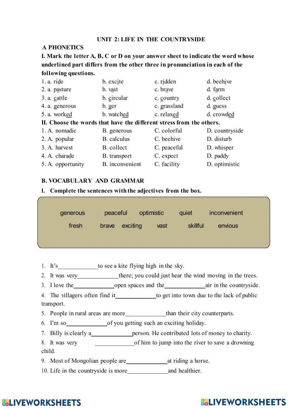 Unit 2: life in the countryside