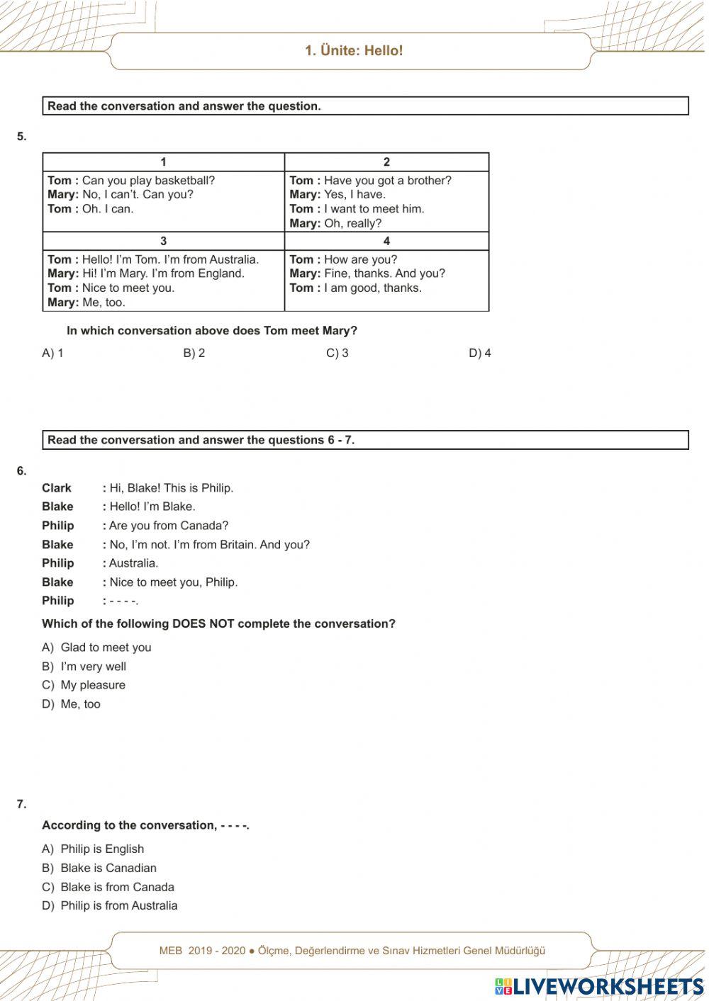 Beceri̇ temelli̇ test 5. sinif 1. üni̇te i̇ngi̇li̇zce