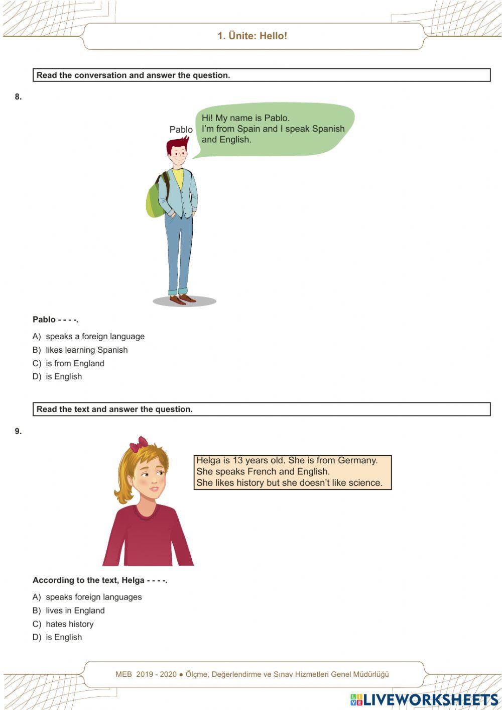 Beceri̇ temelli̇ test 5. sinif 1. üni̇te i̇ngi̇li̇zce
