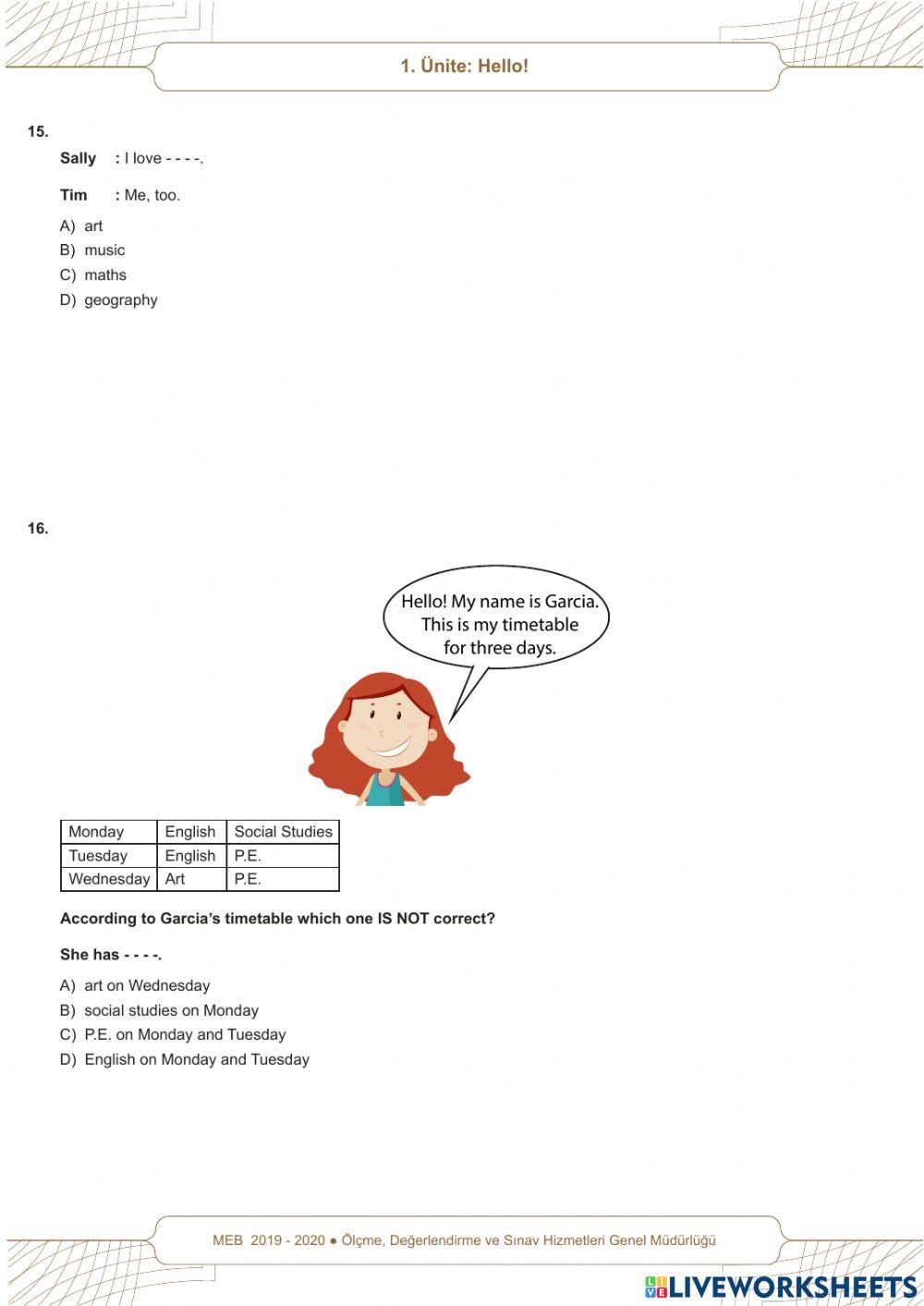 Beceri̇ temelli̇ test 5. sinif 1. üni̇te i̇ngi̇li̇zce