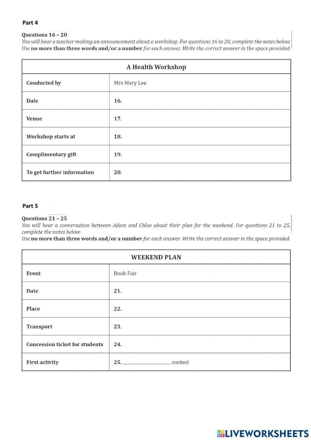 Listening Practice Form 2 Listening Practice Form 2