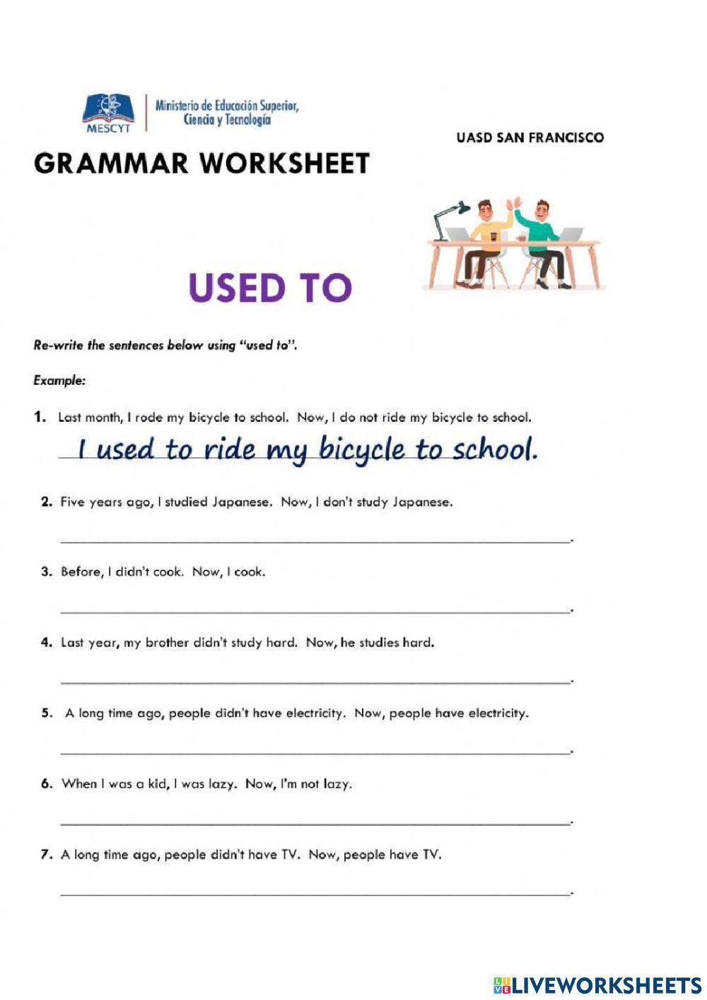 Grammar worksheet used to