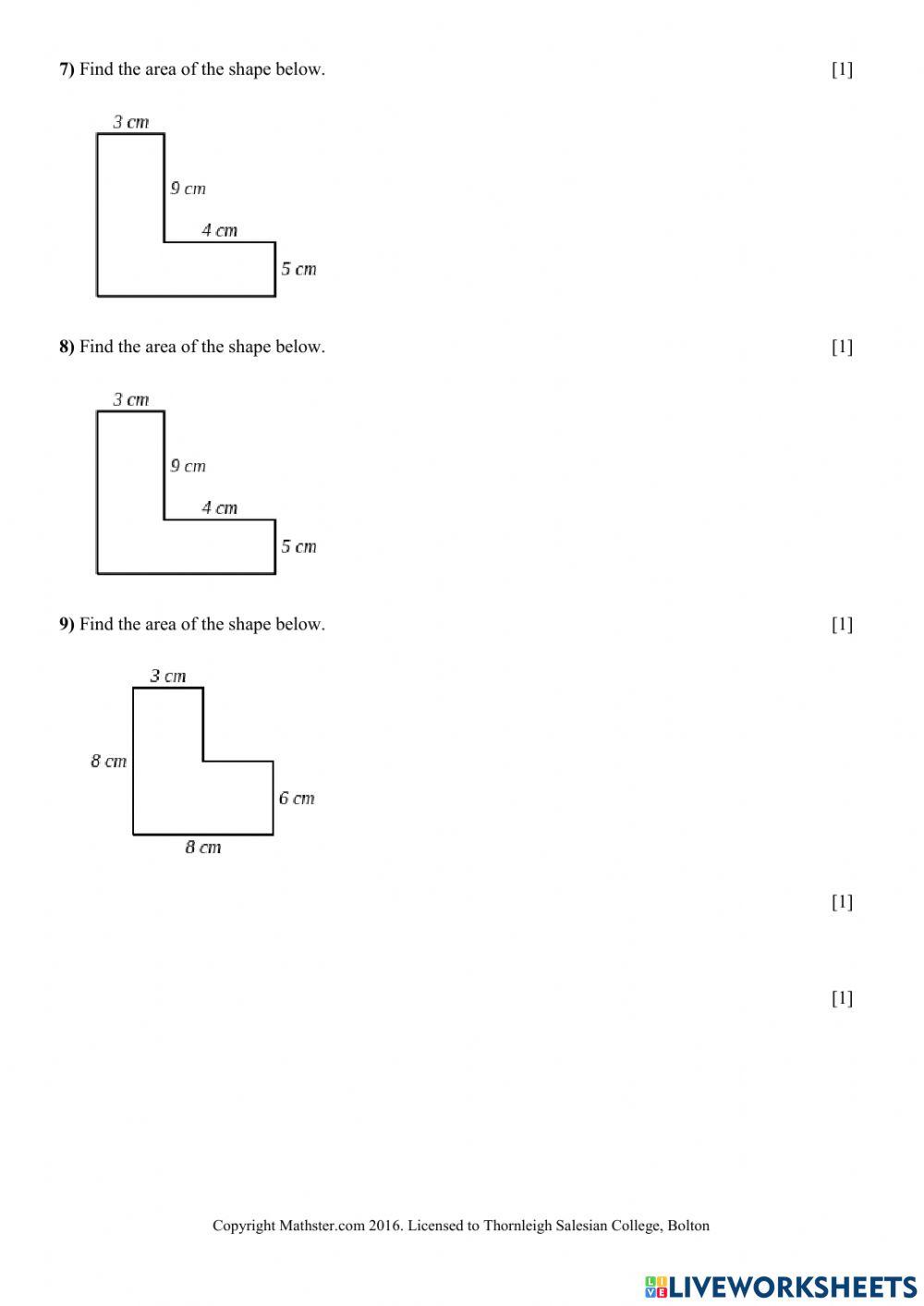 Area of composite figures practice worksheet live worksheets