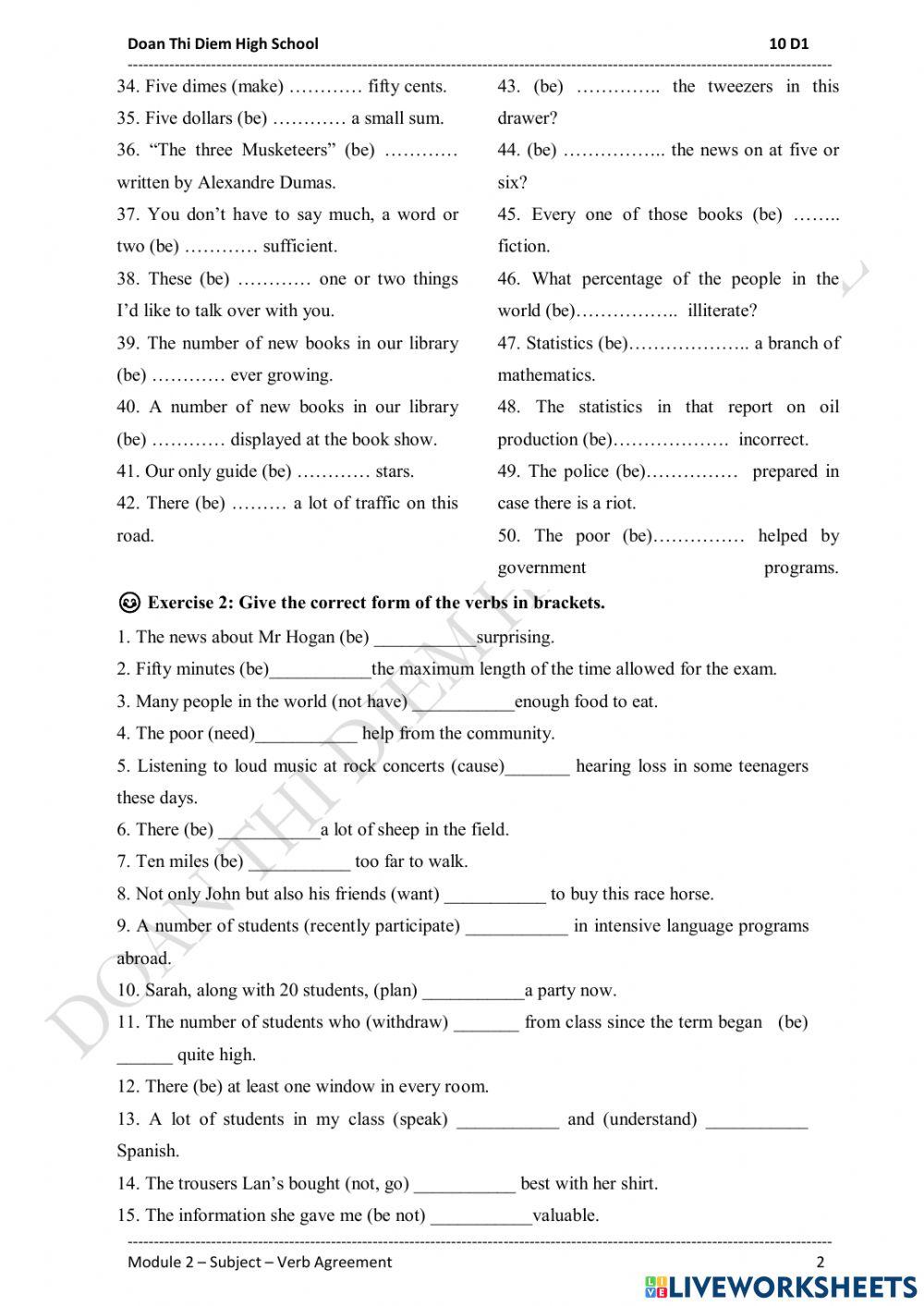 Module 2: subject - verb agreement Module 2: subject - verb agreement