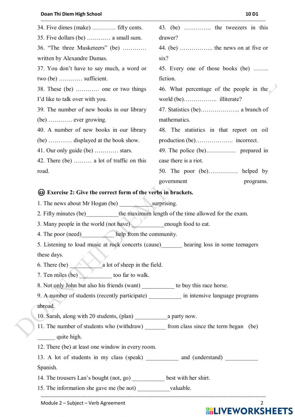 Module 2: subject - verb agreement