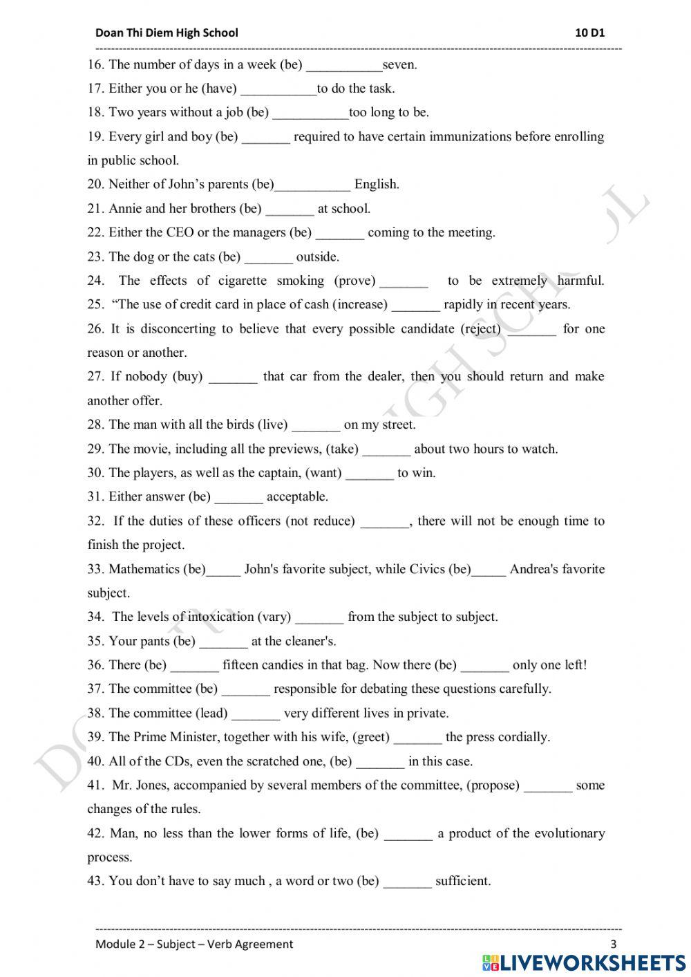 Module 2: subject - verb agreement Module 2: subject - verb agreement
