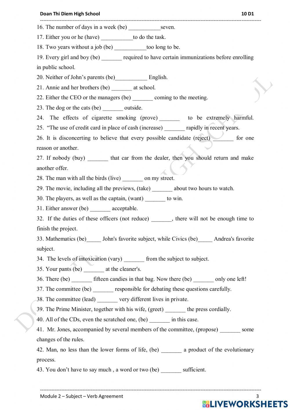 Module 2: subject - verb agreement