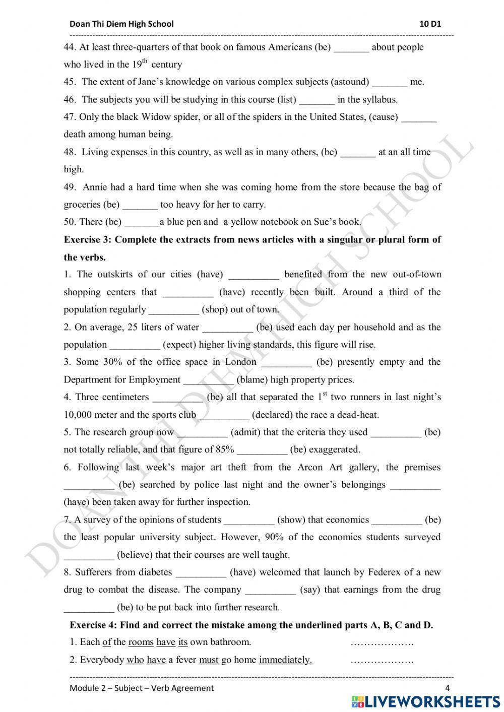 Module 2: subject - verb agreement Module 2: subject - verb agreement