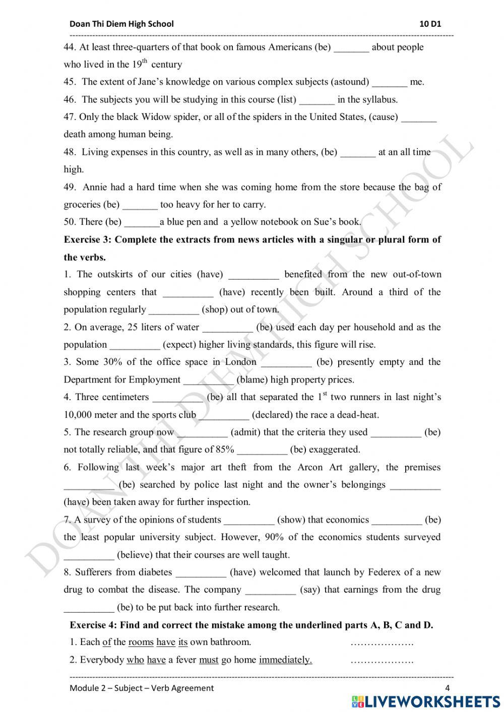 Module 2: subject - verb agreement