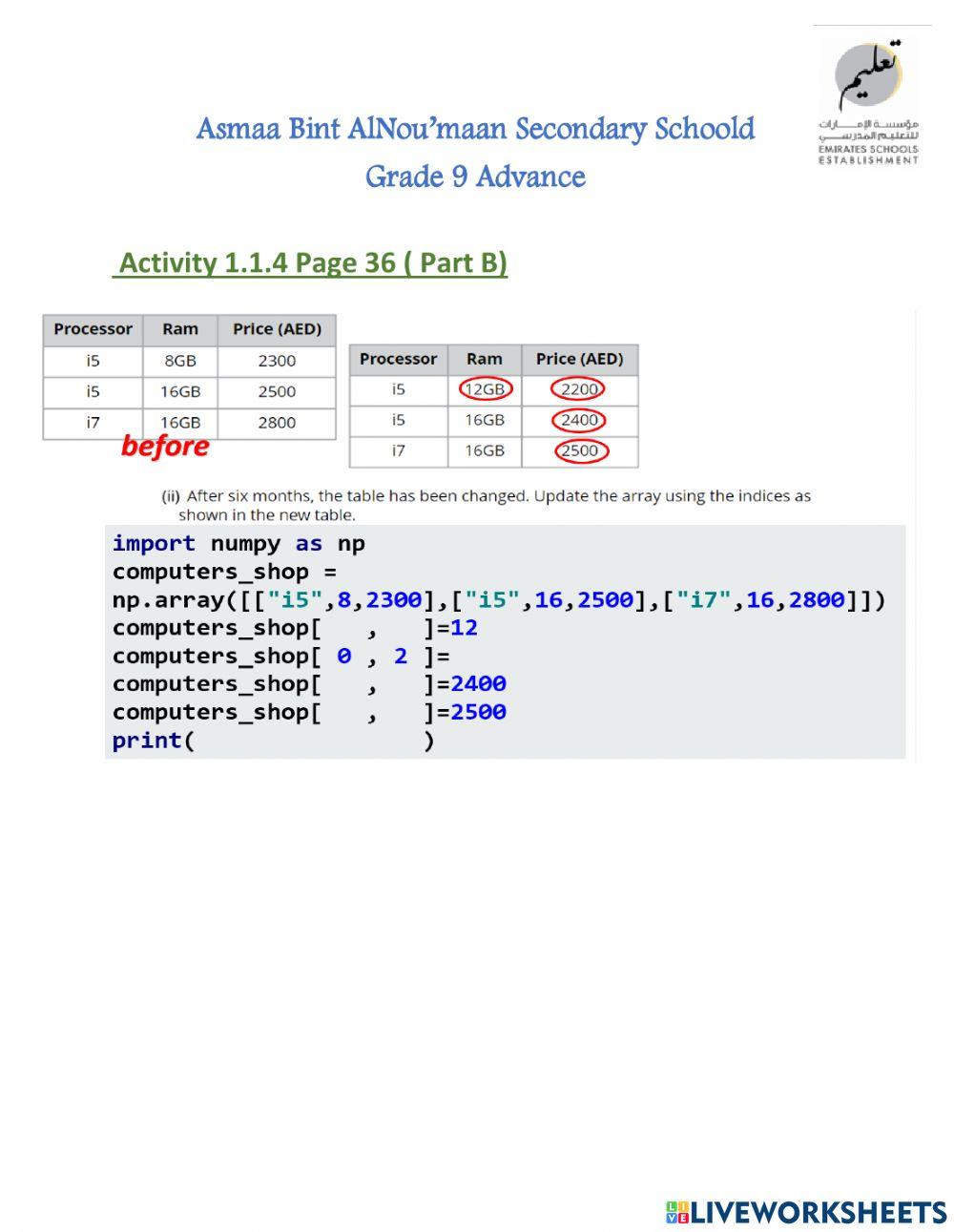 Programming online worksheet | Live Worksheets