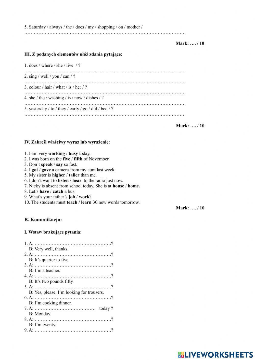 praca klasowa angielski klasa 5 unit 5